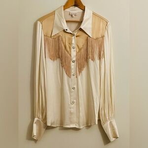Shyanne Cream and Tan Fringe Western Shirt NWT